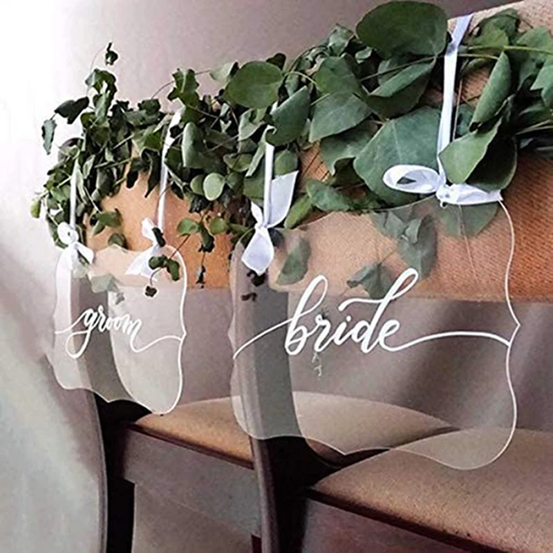 2PCS Clear Table Chair Sign DIY Wedding Pendant Acrylic Plate Transparent Wedding Hanging Sign for Home Party Decoration