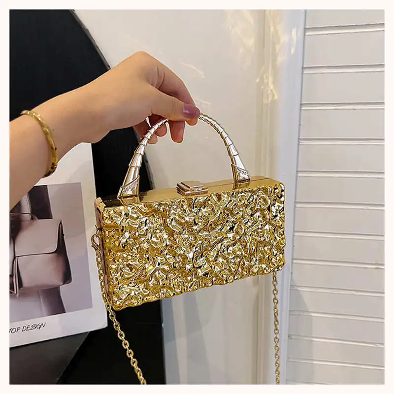 Luxury Gold Women Party Acrylic Box Evening Bag Women Metal Handle Clutch Hand Wallet Chain Shoulder Crossbody Bag Mini Box