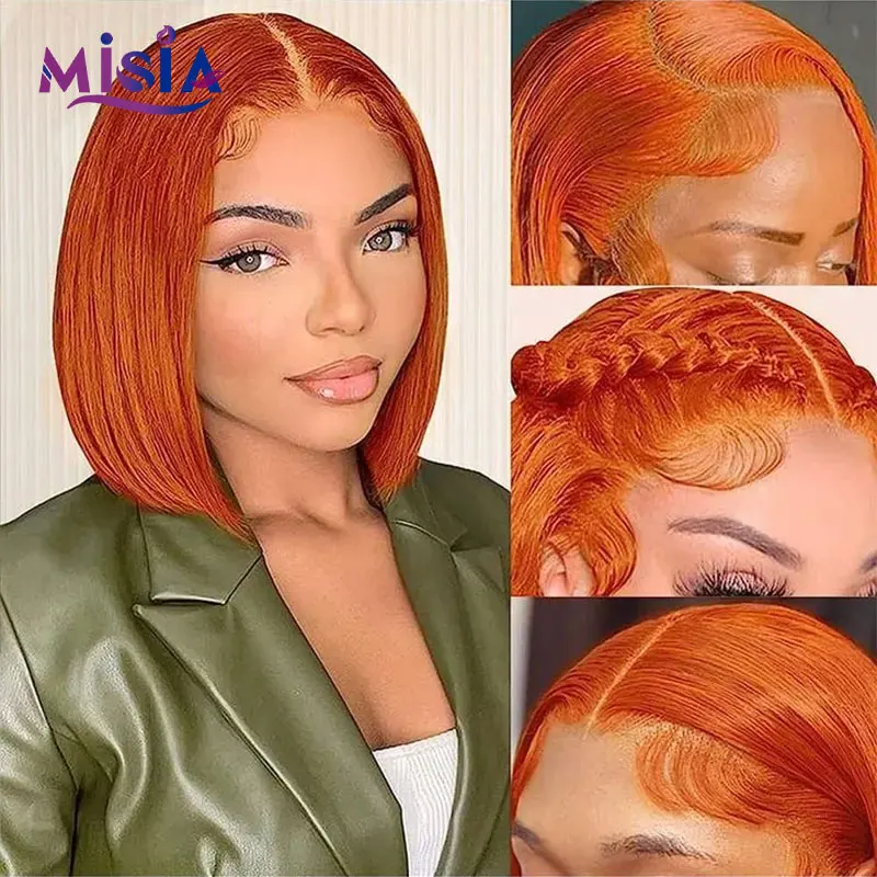

Orange Ginger Lace Front Human Hair Wigs for Women 13x4 Short Bob Wigs Straight Lace Frontal Wig Cheveux Humains