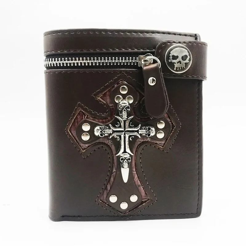 Punk-Stil, neu, 2025, Retro-Stil, Herren-Geldbörse mit Totenkopf-Kreuz, Clutch-Tasche, Kette, Nieten, Karten-Geldbörsen, Vintage-Rocker, multifunktionale Mini-Geldbörse – Detail 11