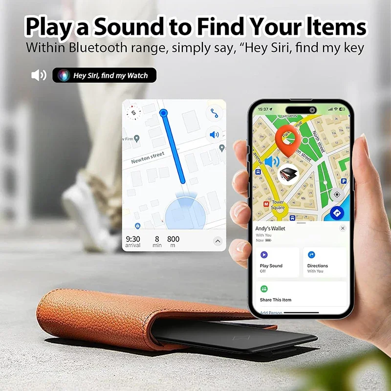 Wallet Tracker Card GPS Locator Smart Tag Wireless Charging Tracking Location for Iphone Apple Device