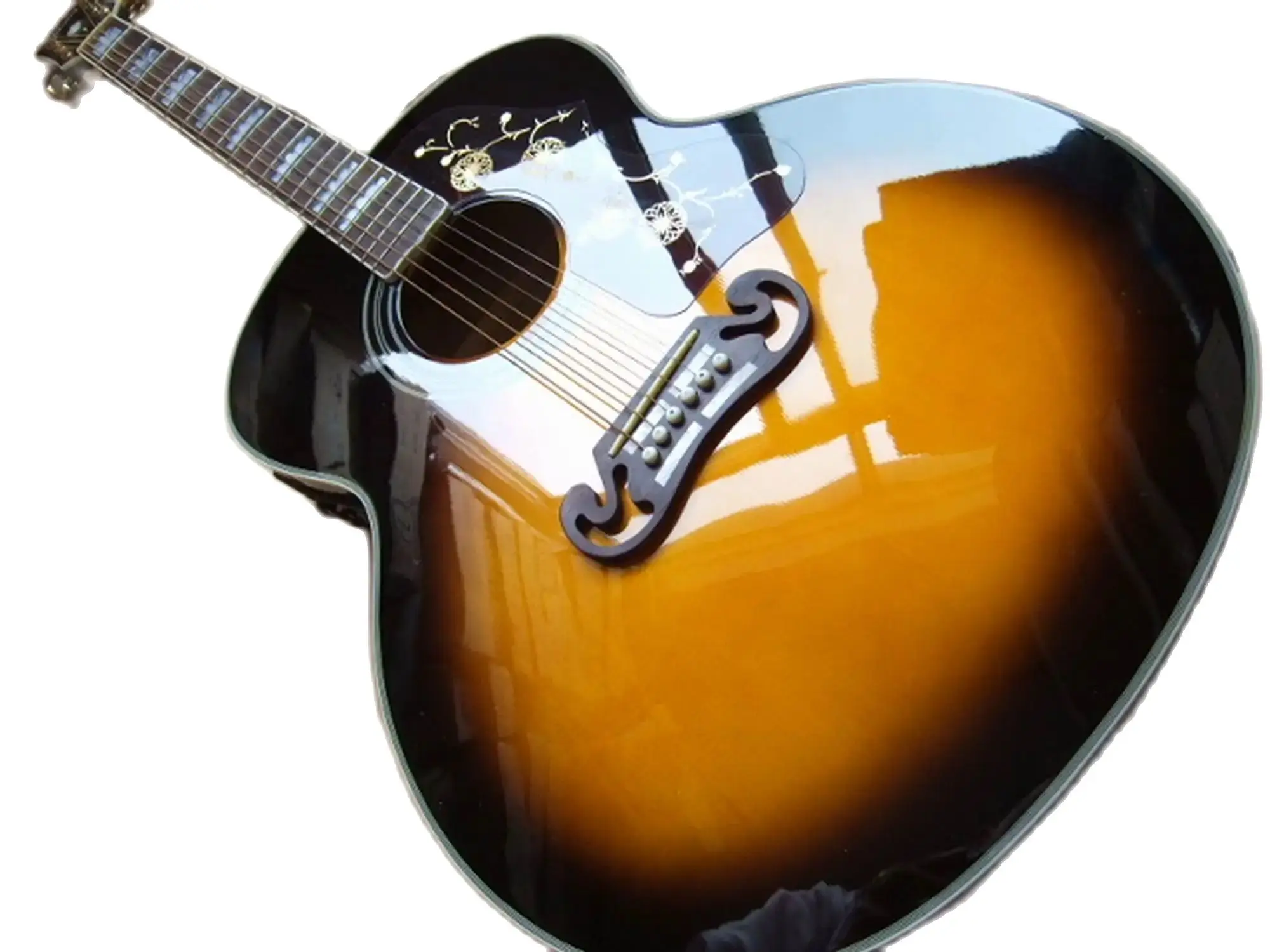Chitarra Acustica Jumbo 43" Abete Massello – Intarsi Abalone Fiori, Scoppio Ciliegia Sfumato