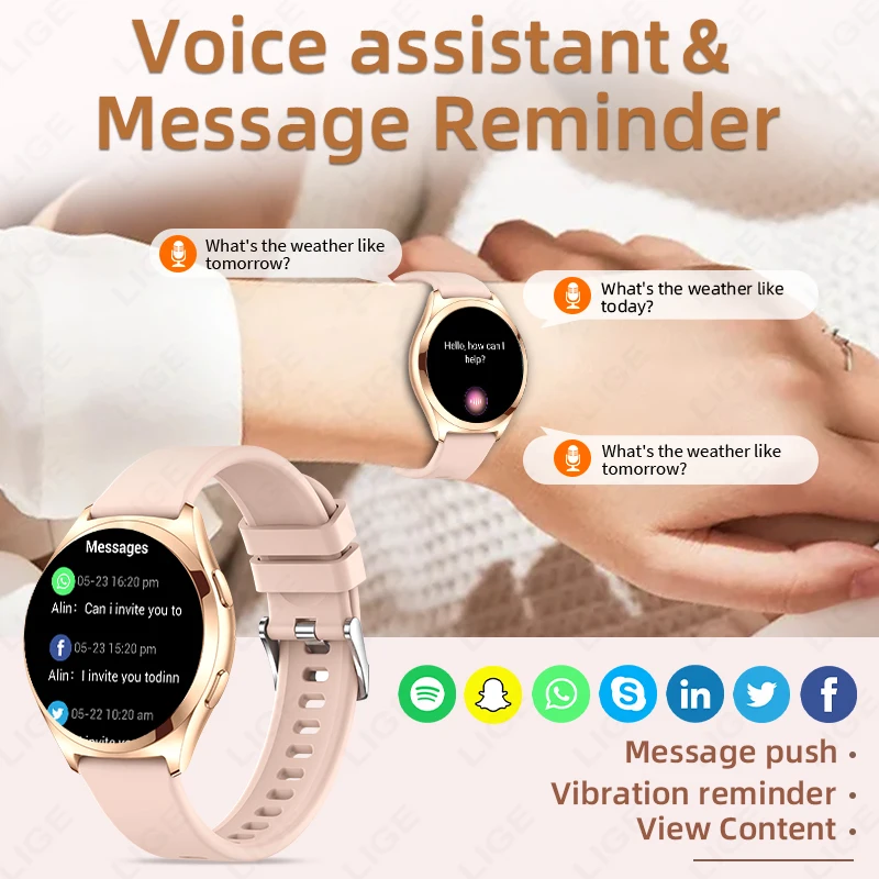 LIGE Smart Watch Woman 1.27inch AMOLED HDScreen Custom Dial Fashion Ladies Smartwatch Always Show Time Bluetooth Call Wristwatch