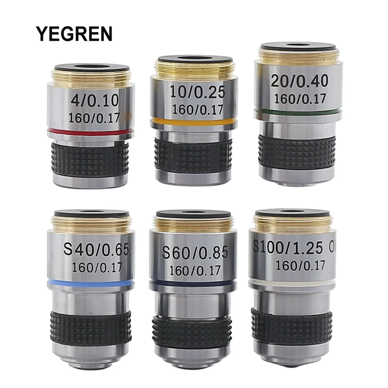 Metal195 achromatic objective Lens For microscope 4X 10X 20X 40X 60X 100X Oil 