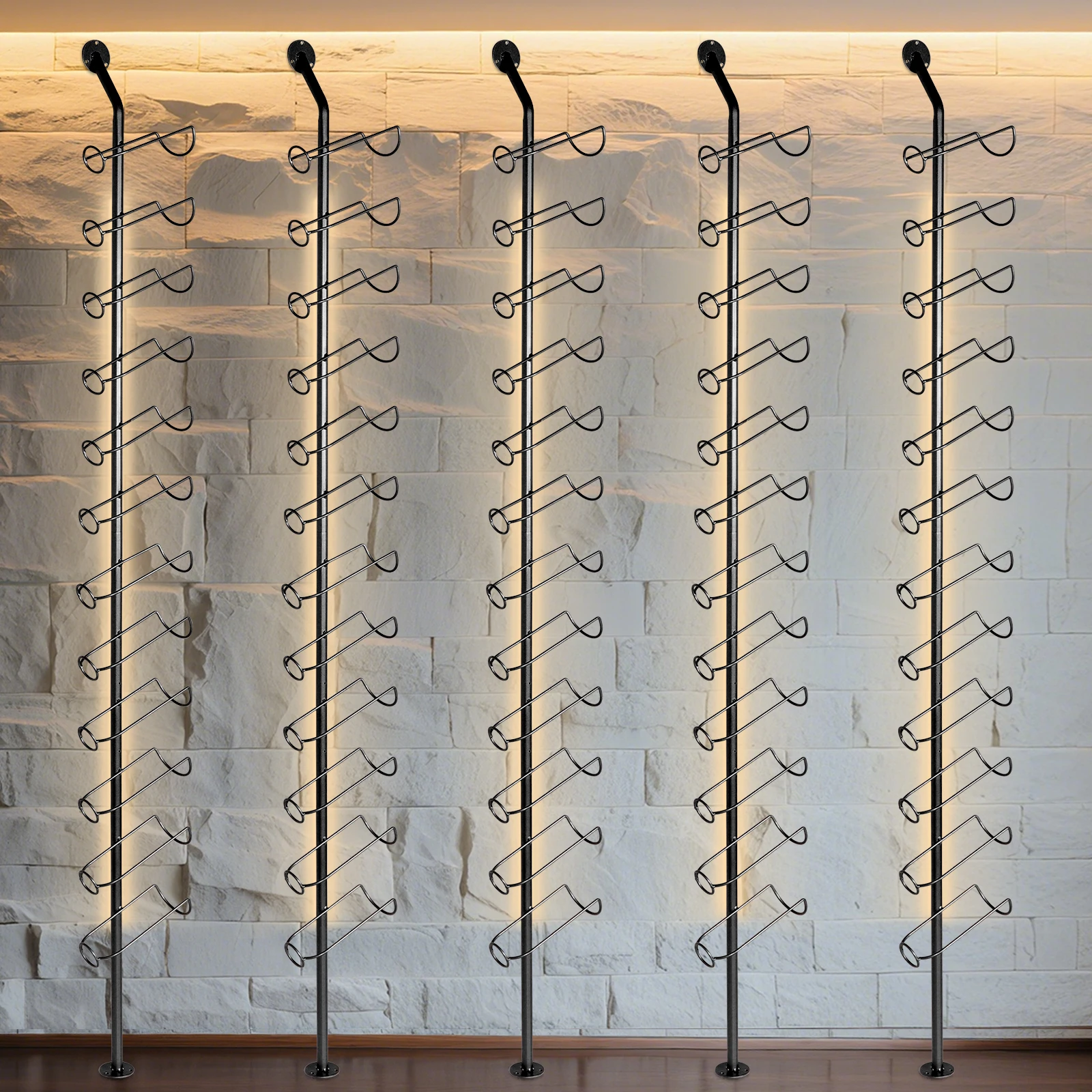 5 Pack Wall Mounted Wine Rack for 60 Wine Bottles Wine Bottle Holder Wine Storage Organizer for Bar Kitchen Cellar Restaurant