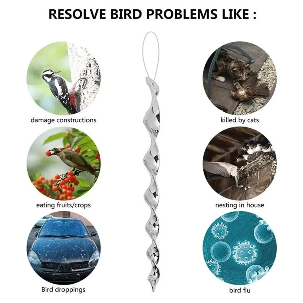 Bird Wind Twisting Scare Rods Reflective Ornamental Spiral Device Set of 10 Keep Birds Away bird repellent tape