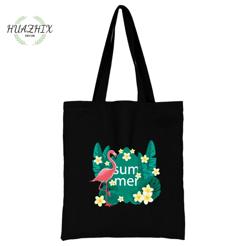 

Flamingo Cartoon Shoulder Bags Canvas Harajuku Fashion Reusable Foldable Portable Printed Storage Casual Eco Totes Handbags