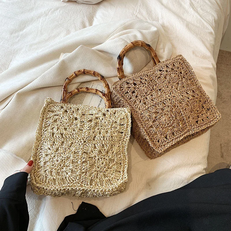 Bolso De Punto Para Mujer - Bolso De Playa De Malla Hueco, Estilo Boho, Poliéster Ligero, Blanco, Ideal Para Playa, Compras O Diario