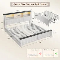 EnHomee Queen Bed Frame with Headboard and Storage, 4 Drawers & LED & USB Bed Frame Queen Size with Storage Farmhouse, Built in 2