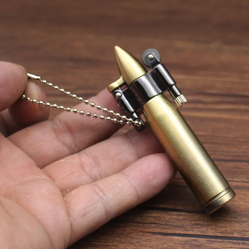Retro Bullet Grinding Wheel Kerosene Lighter Metal Keychain Lighters Cigar Cigarette Smoking Accessories Gadget Man Gift