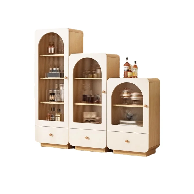 

Cream glass door wine cabinet bookcase display storage against the wall home living room cabinet TV cabinet