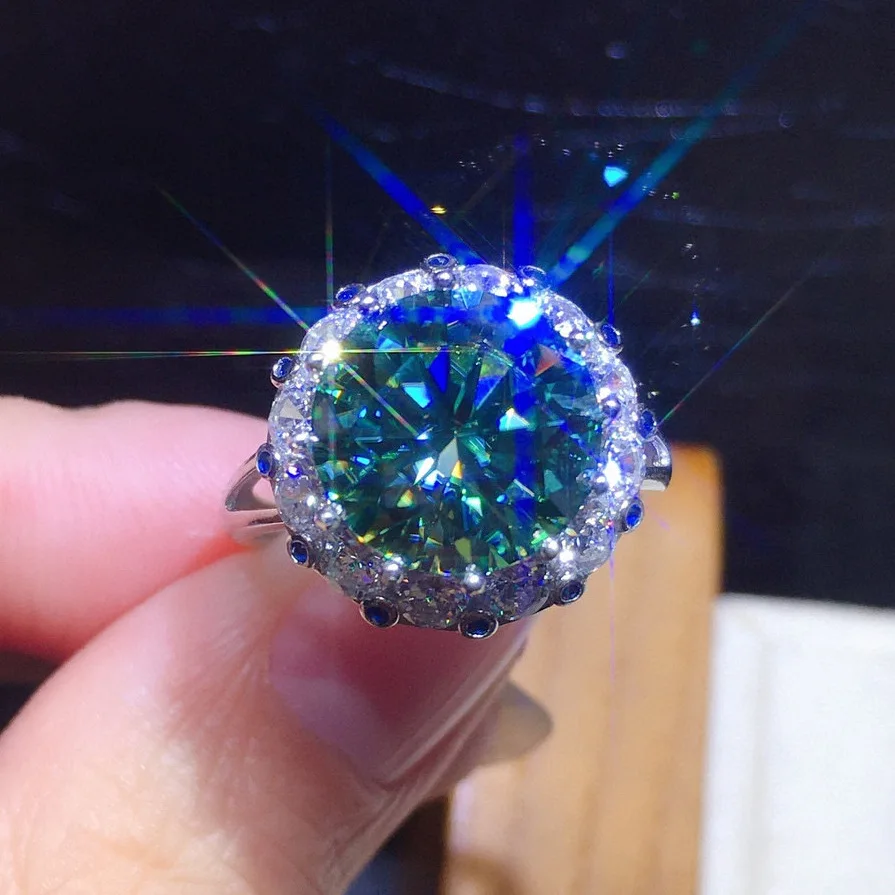 여성용  약혼 웨딩 밴드 반지, 3ct 그린 모이사나이트 반지, 신부 손가락 파티 쥬얼리
