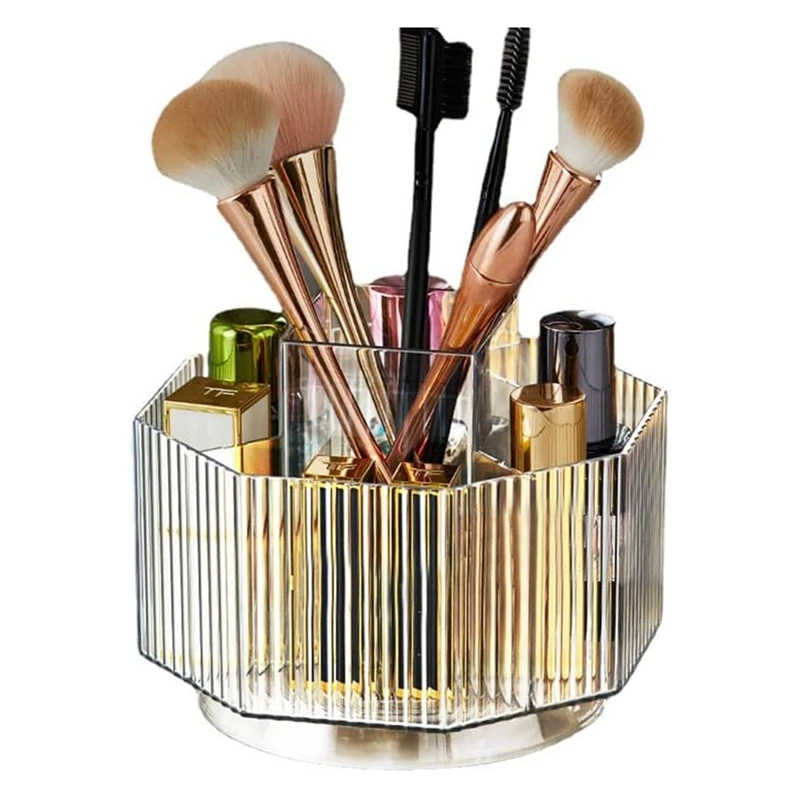 

Bathroom Vanity Tray Spinning Makeup Brush Holder With 5 Slot Cosmetic Display Case Skin Care Trar (Clear)
