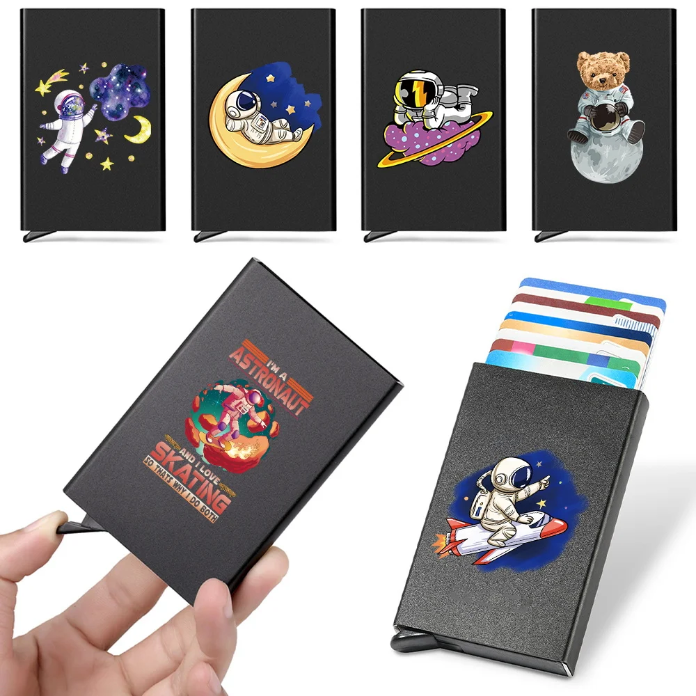 

Credit Card Holder Fashion Purse Automatic Push Case with Cover for Cards ID Smart Card Holder Fashion Wallet Astronaut Print
