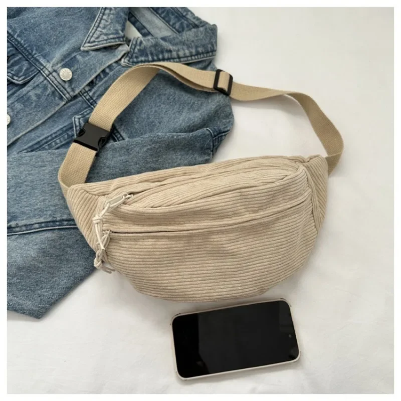 Corduroy Women Waist Bag Canvas Student Shoulder Crossbody Chest Bag Fanny Pack Fashion Phone Banana Female Bum Belt Bags