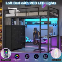 Twin Loft Bed with Desk & 8 Storage Drawers Tall Dresser, Black Metal Loft Bed with LED Lights & Charging Station, 2-Tier 5