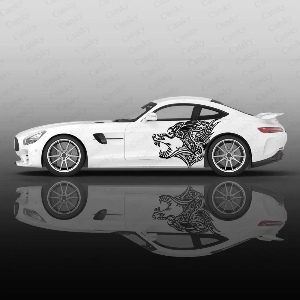 

Black Graffiti Wolf Car Graphic Decal Protect Full Body Vinyl Wrap Modern Design Animal Image Wrap Sticker Decorative Car Decal