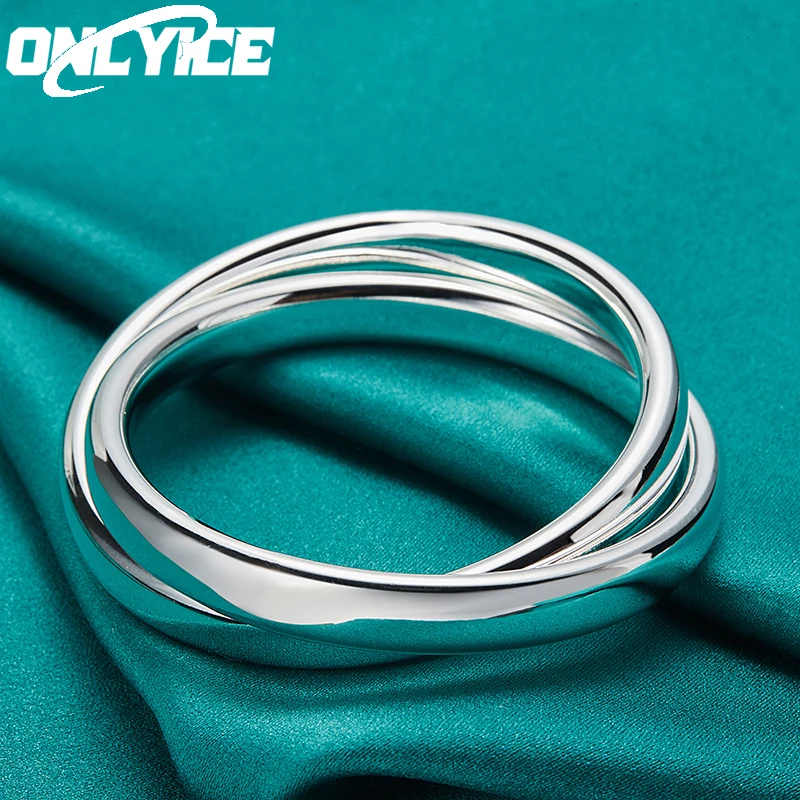 

Hot 925 Sterling Silver Noble Smooth Double Circular Ring Bangle For Women Man Bracelet Fashion Party Wedding Jewelry Gifts