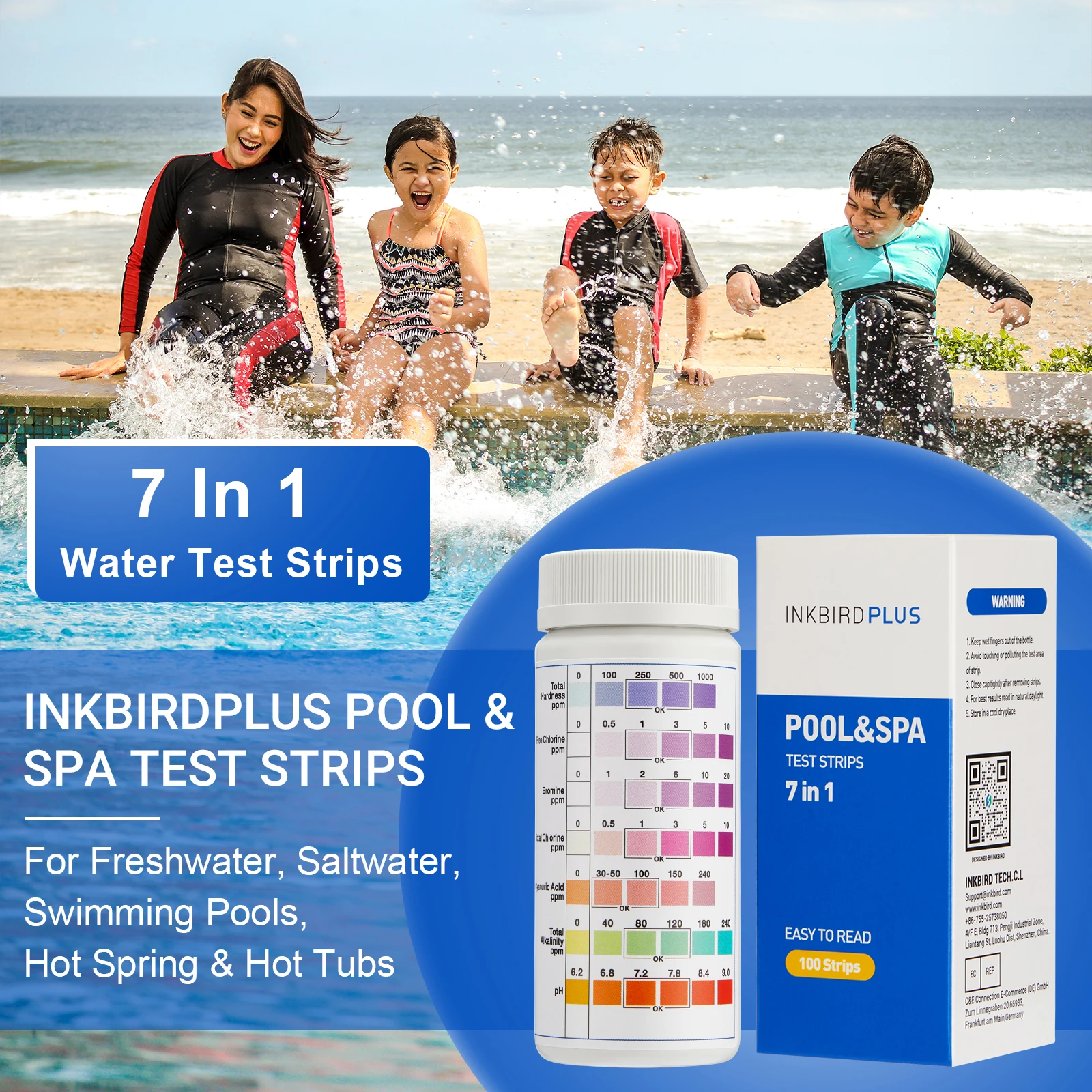 Тест-полоски INKBIRDPLUS 7 в 1 для определения качества воды, 100 шт. (art.: 3920c722ab652) - 3920c722ab652