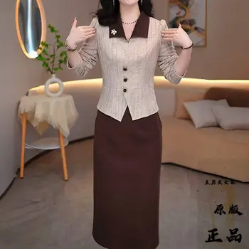 Elegante abito da mamma alla moda in peluche autunno inverno nuovo stile che dimagrisce la copertura della pancia 1