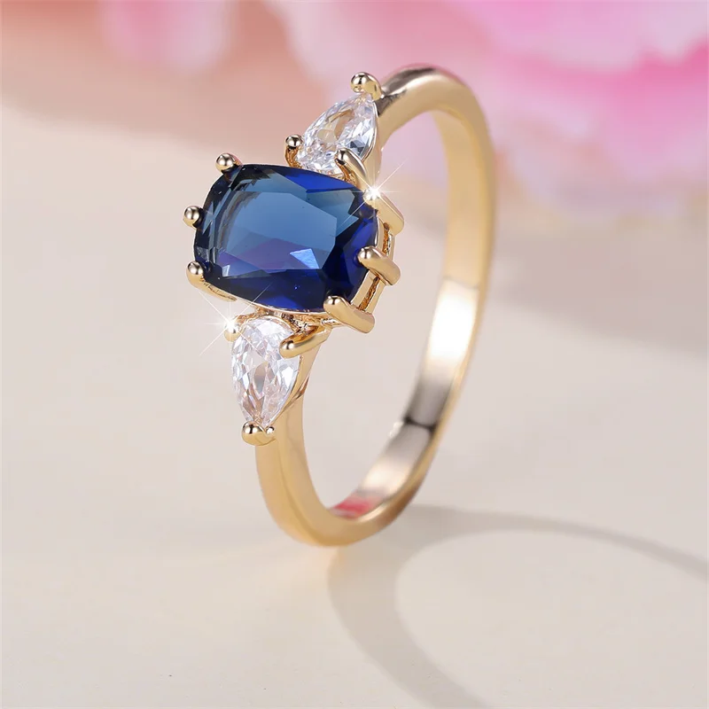Royal Blue Zircon Square Wedding Engagement Ring