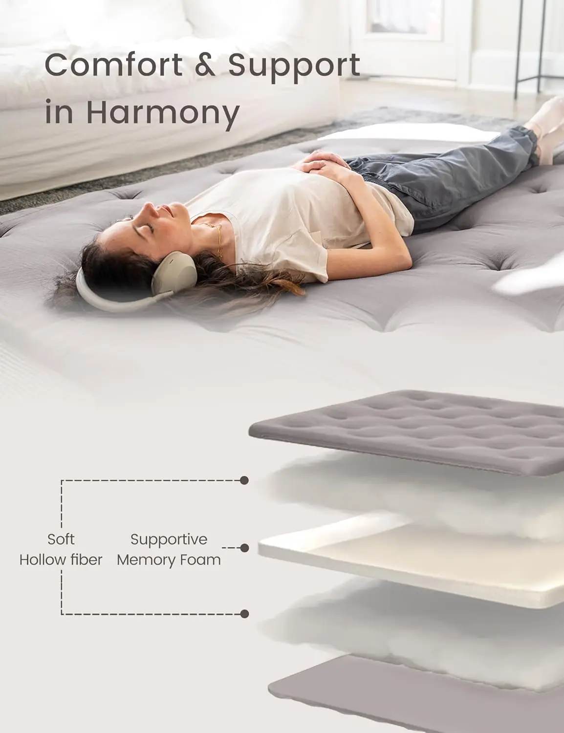 Queen Japanese Floor Futon 60 &ldquo;x80&rdquo;, Cotton 4'' Thickened Tatami Mattress, Adult Rollaway Floor Lounger (Gray)