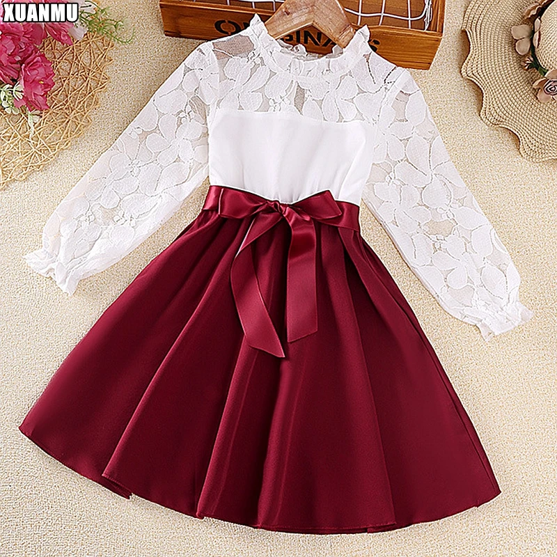 Xuanmu doce renda manga longa vestido de princesa feminino vestidos casuais estilo moda vestidos de meninas x028a_voghion.com