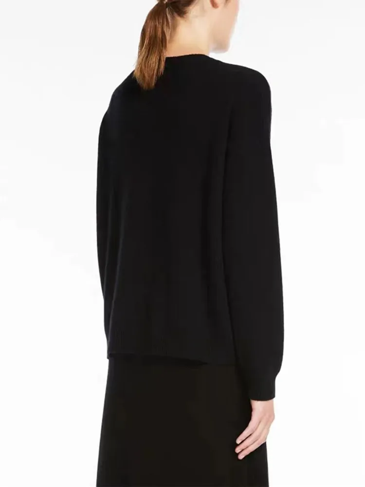 

Women Wool Bend Knitted Sweater Long Sleeve Loose All-Match 2 Color O-Neck Letter Beading Lady Autumn Winter 2023 Pullover Tops