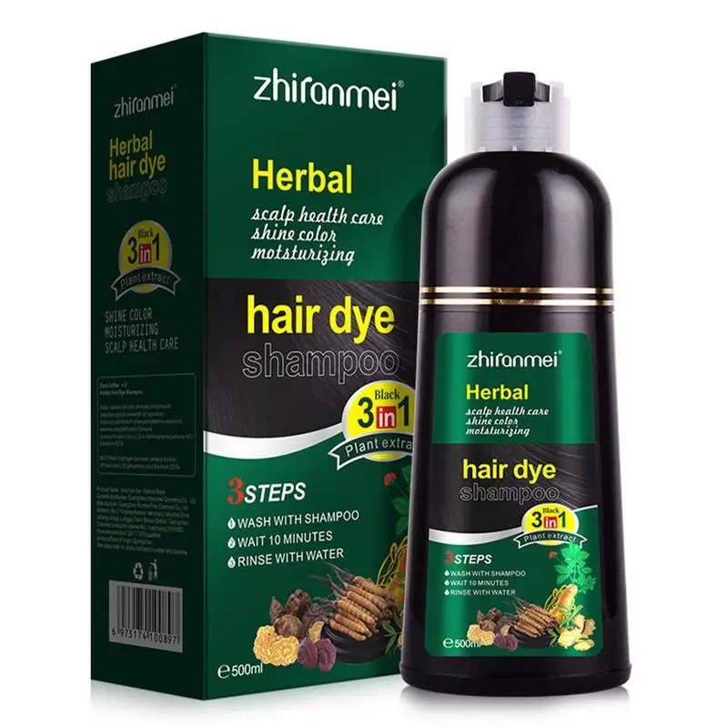 

500ml Organic Natural Mild Hair Dye Black Shampoo Hair Color Dye Cream Shampoo For Gray White Hair Coverage
