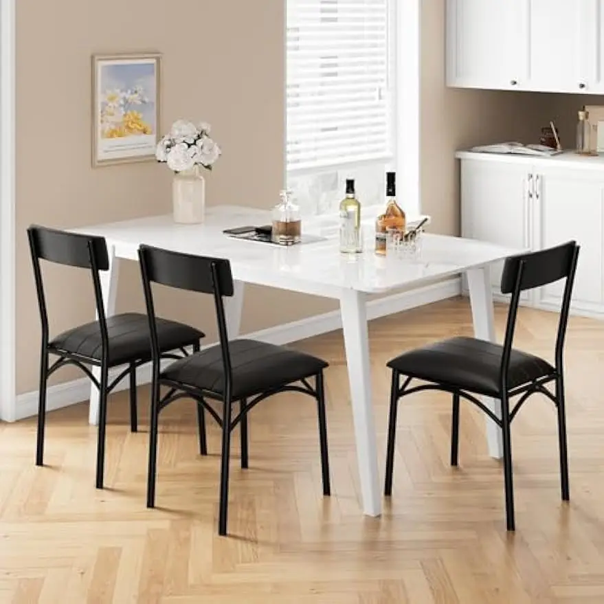 Dining Chairs Set of 2. Upholstered. PU Leather. Kitchen & Living Room. Comfortable Seat. Easy Assembly. Classic Black.
