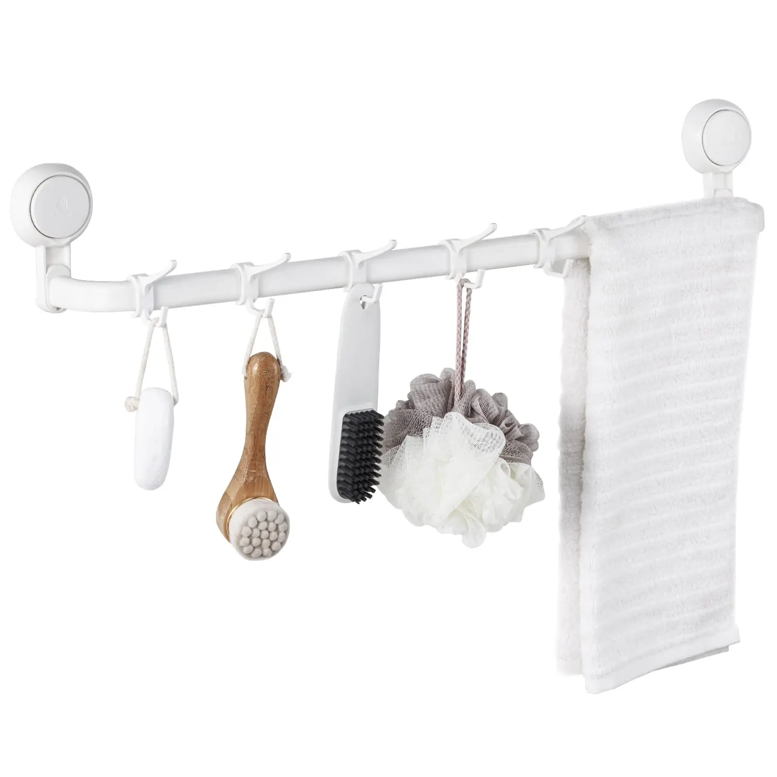 TAILI Shower Hanging Towel Bar 5 Hooks Drill-Free Suction Cup Towel Rack Wall Mounted Removable Holder Bathroom