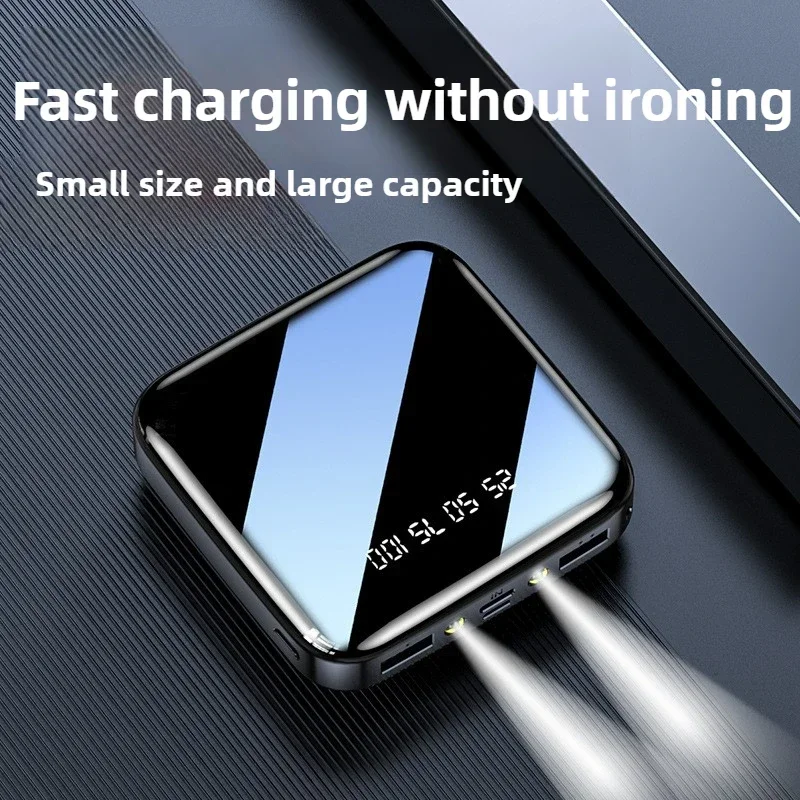 20000mAh Mini Power Bank with Cable Portable Charger Mirror Screen LED Digital Display Poverbank External Battery Power Bank 4