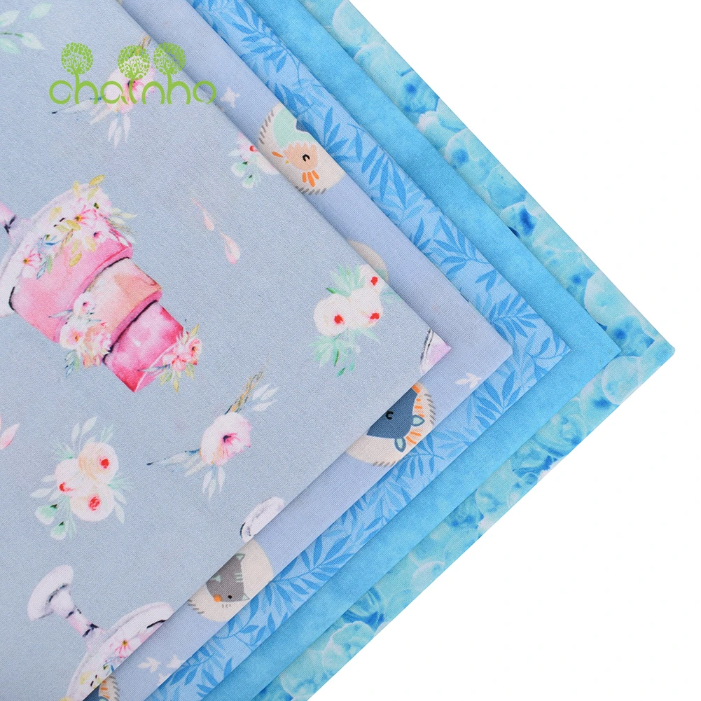 Chainho,Printed Plain Weave Cotton Fabric,Handmade DIY Quilting Sewing Material,Patchwork Cloth,Blue Series,20x25cm,15CD66