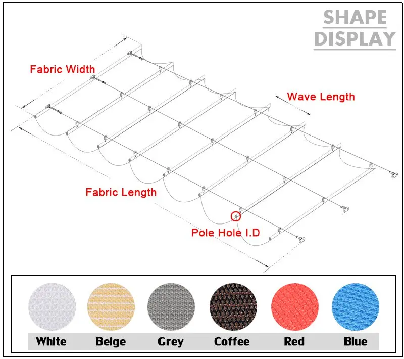 Description Picture 3 of item6 Color Telescopic Wave Sunshade Net Anti-UV HDPE Shade Cloth Outdoor Retractable Canopy Terrace Sun Shelter Shading Awning