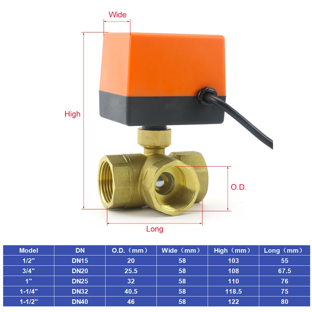 Motorized Ball Valve, DN25 G1 Brass 3 Way Motorized Ball Electrical Valve For Air Conditioner DC24V, Mainly Used For The Fan Coil And Water Control