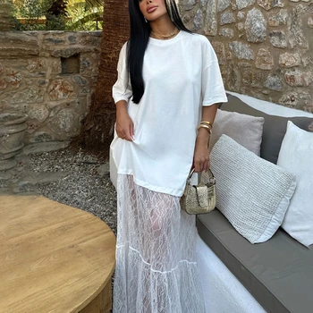 Lace Dress Round Neck Sweater Stitching Lace Skirt 2025 Spring and Summer Sexy Spice Women's Dress 1