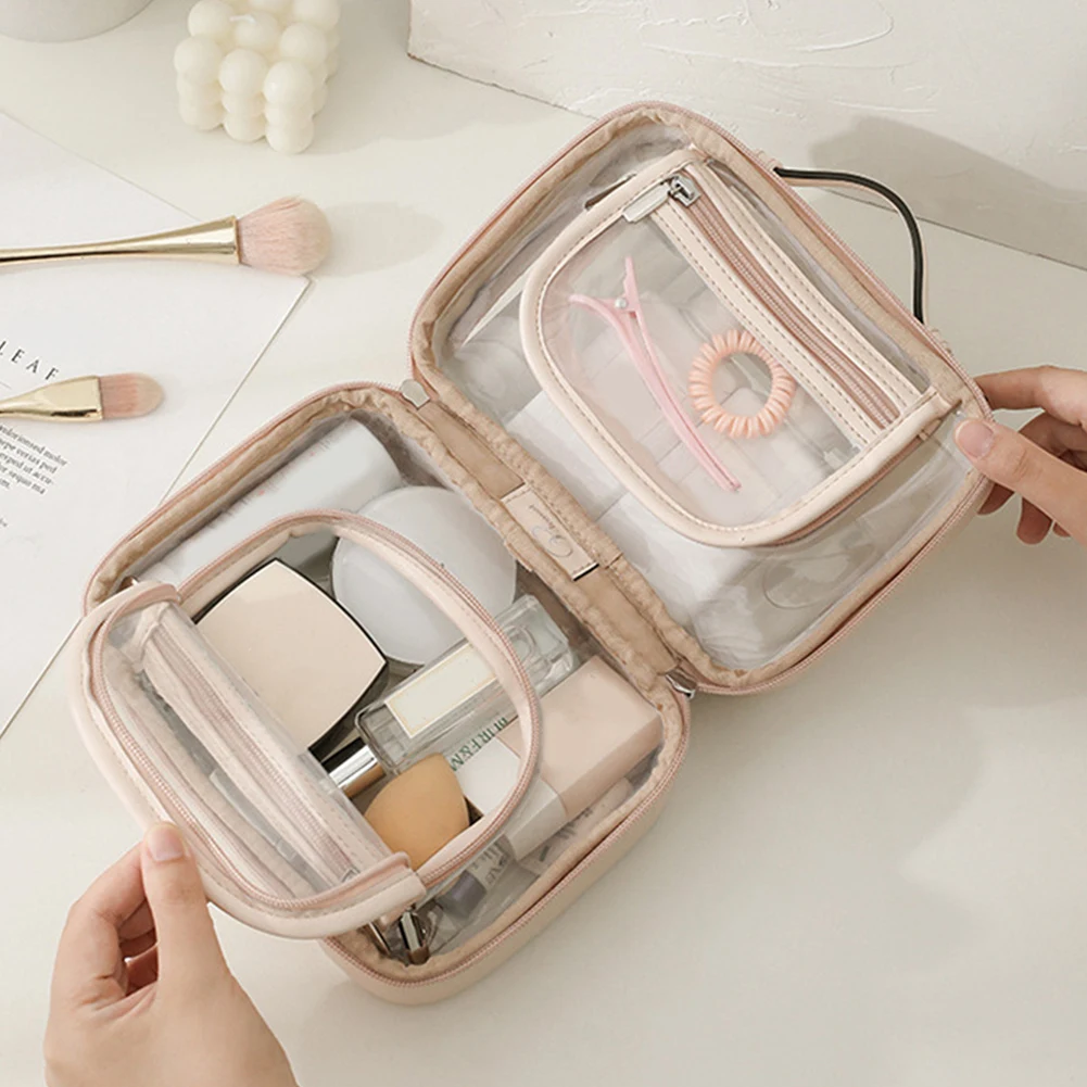 Large Capacity PU Leather Cosmetic Storage Bag Women Makeup Organizer Handbag  Makeup Brushes Storage Bag Toiletry Bag Travel - AliExpress