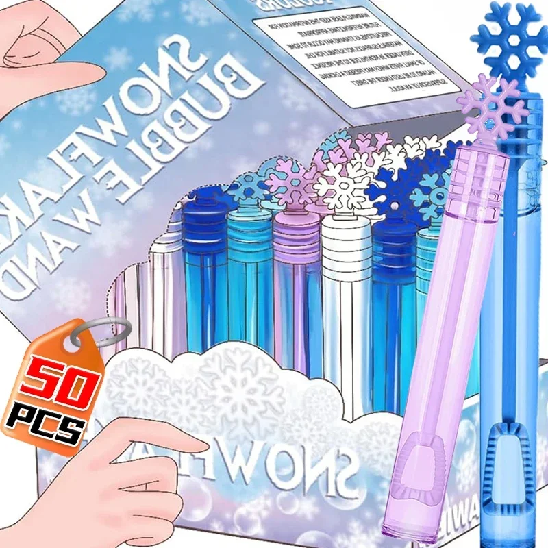 Plastic Bubble Tube Toy 10/50PCS Snowflake Magic Bubble Soap Wand Bottle Guest Gift Baby Shower Christmas Wedding Birthday Decor
