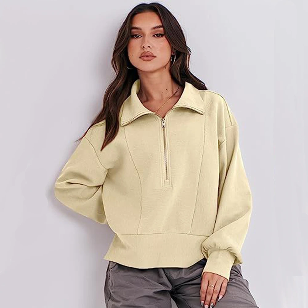 

Women Sweatshirts Office Lady Loose Coat with Zipper Hoodies Solid Color Pullover 2024 Spring Autumn Femal Casual Clothes