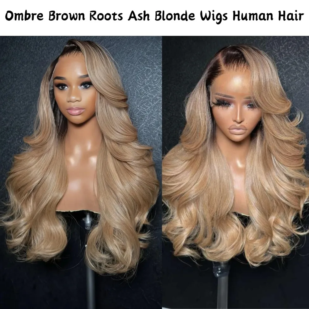 Body Wave Lace Front Wigs Human Hair for Women 13x4 Hd Ombre Brown Roots Ash Blonde Lace Front Wigs 180 Density 2