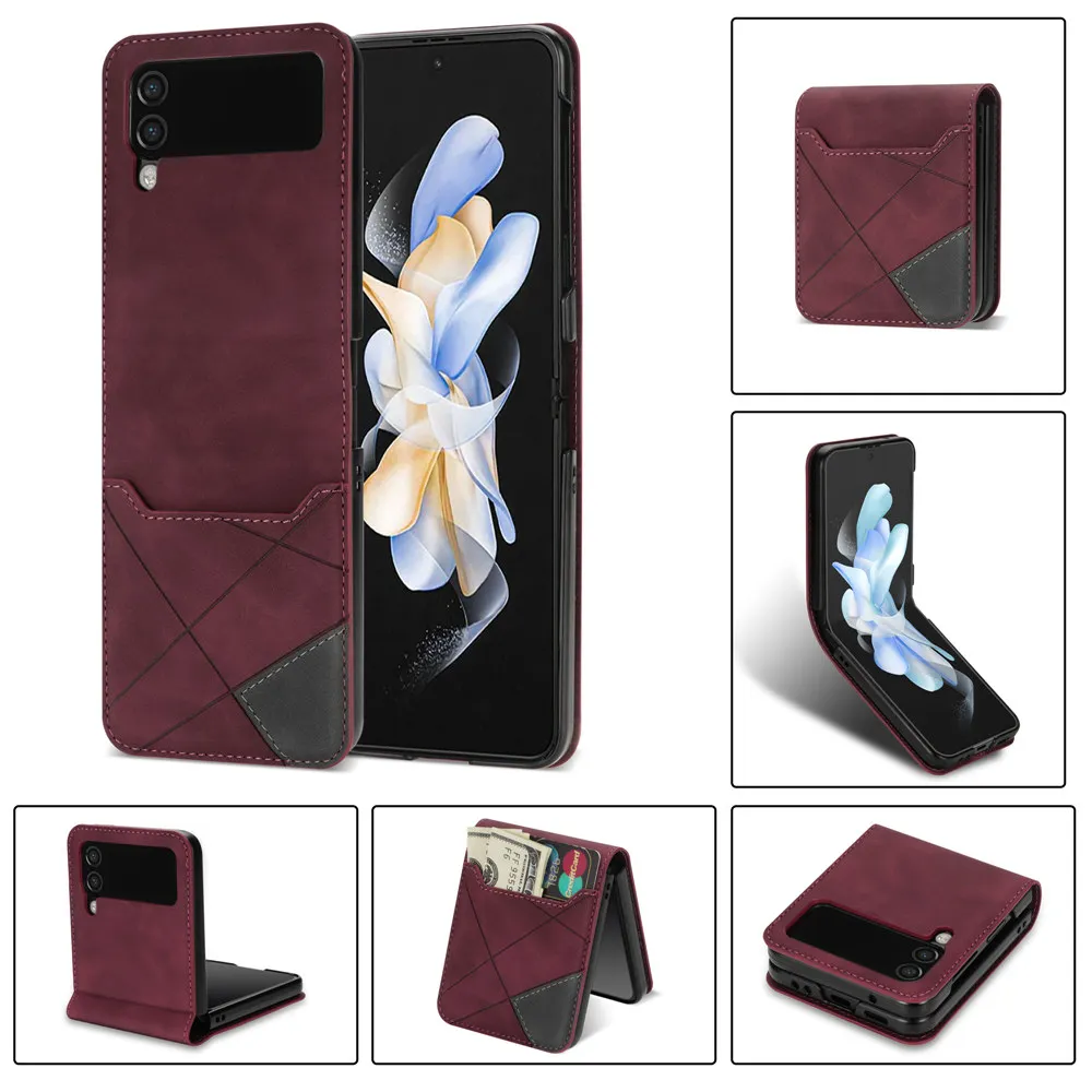 Elegant Splicing Line Leather Wallet Phone Case with Credit Card Slots