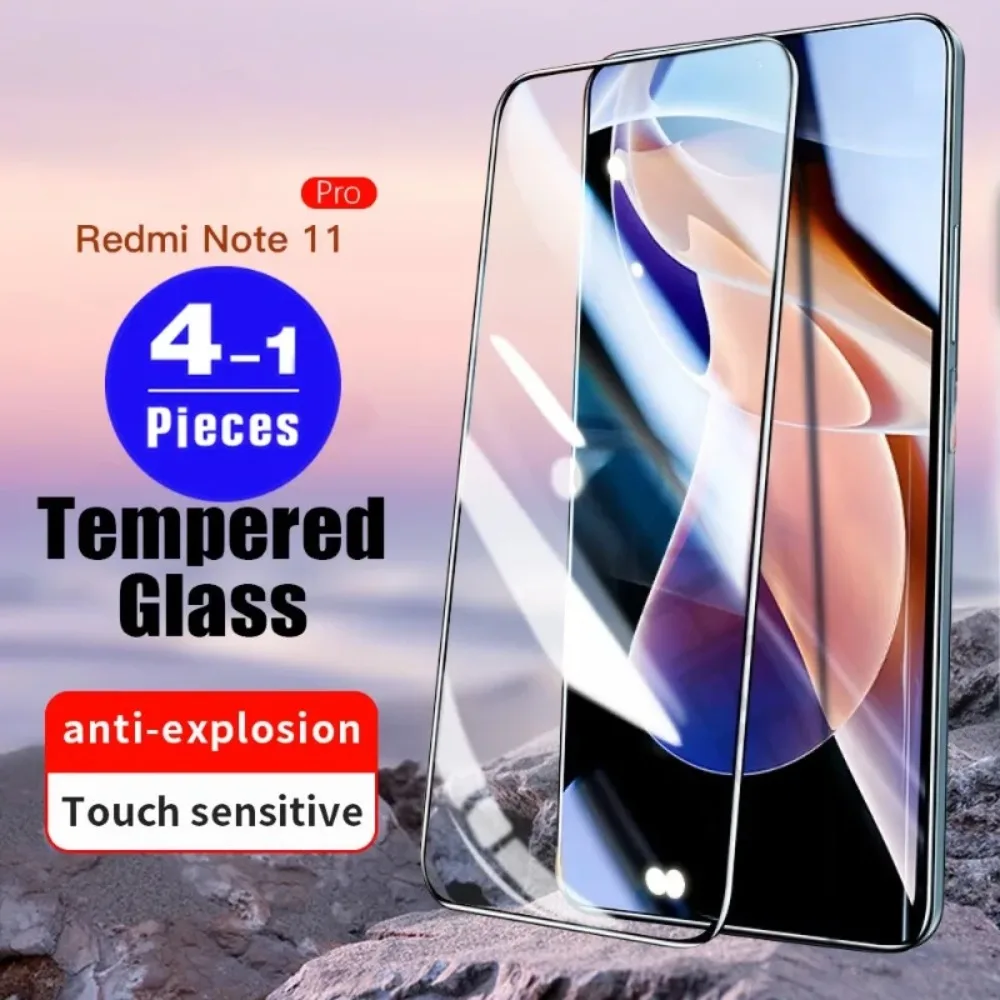 

Закаленное стекло с полным покрытием для Redmi Note 11 SE 11E 11 S 5G 11T Pro Plus Max 10 10S 9 9S, Защитная пленка для экрана, 4 шт.