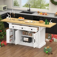 73" Large Kitchen Island, Kitchen Island Cart with Trash Storage Cabinet, Power Outlet, Drop Leaf, Island Table for Kitchen