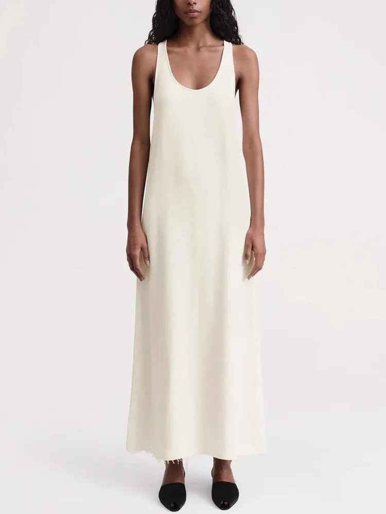 

Women's Robe Raw Edge Solid Color U-Neck Sleeveless Elegant Maxi Dress