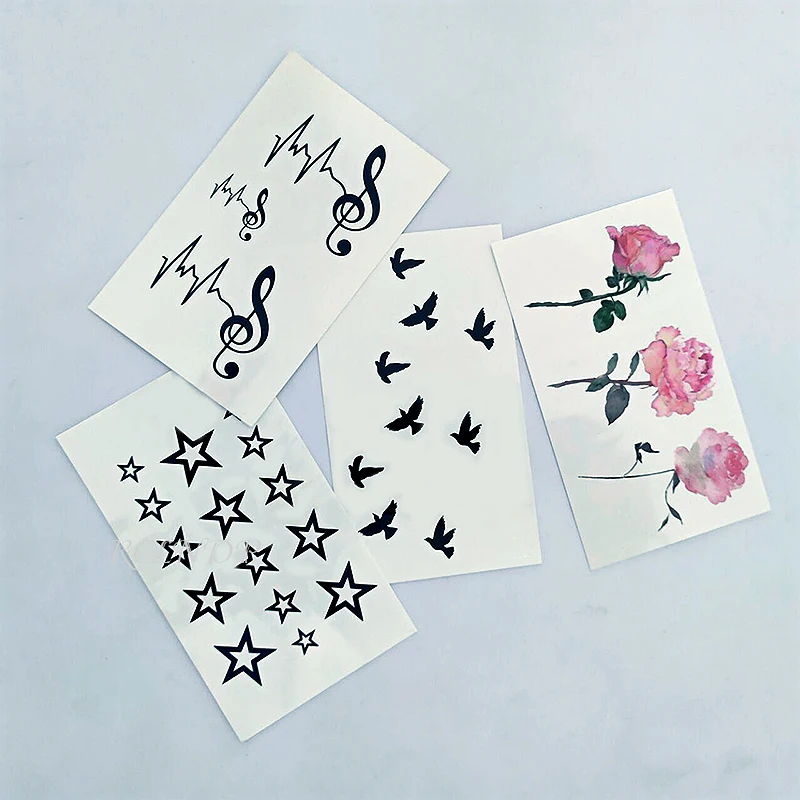 

Waterproof Temporary Tattoo Sticker musical note pink rose bird stars small tatto flash tatoo fake tattoos for women men kid