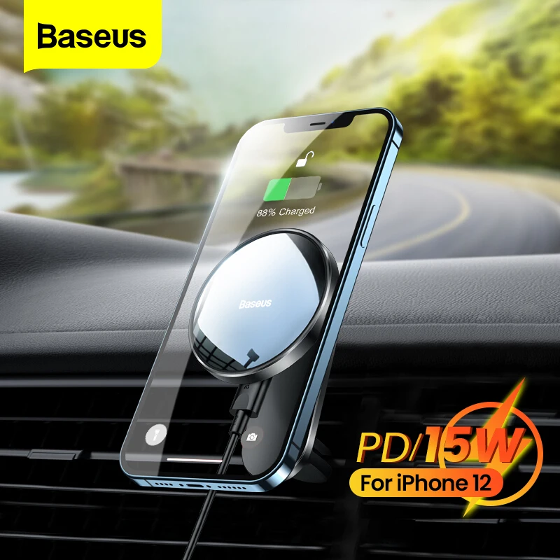 

Baseus Magnetic Car Phone Holder Mobile Support 15W Wireless Fast Charger For iPhone 14 13 12 Pro Max Car Air Vent Mount Holder