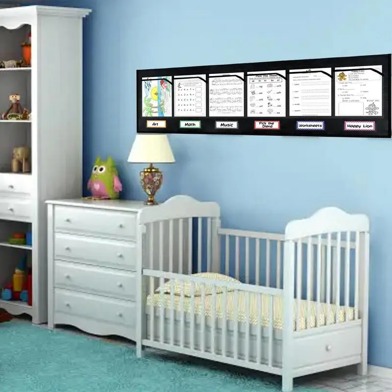 Storage Pocket Chart 6 Label Grouping Hanging File Organizer For Wall Classroom Accessories For Files Papers Classwork Cards