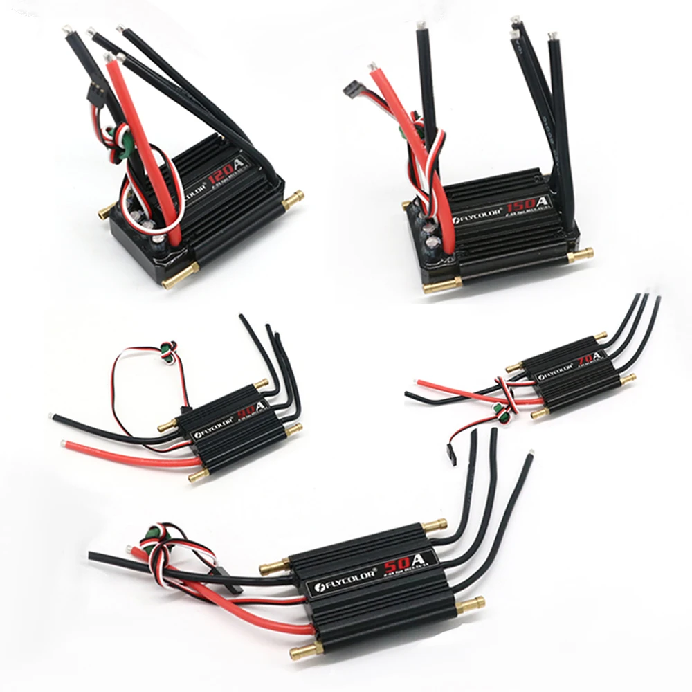 Бесщеточный Регулятор скорости ESC Flycolor 50A 70A 90A 120A 150A с поддержкой Progaming карты 2-6S Lipo BEC 5,5 В/5A для радиоуправляемой лодки