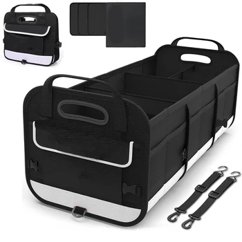 Organizer per bagagliaio per auto, portaoggetti di grande capacità da 95 litri con strisce inferiori antiscivolo e 2 cinghie retrattili