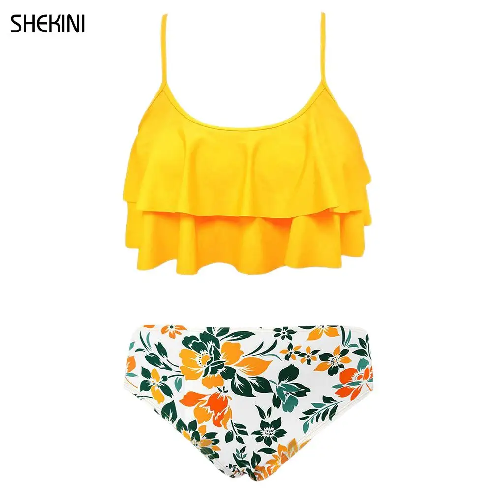Shekini Ragazze Stampa Floreale Costumi Da Bagno Volant Balza Due Pezzi Costumi Da Bagno Kid Bikini Cute Children Beachwear Teen Swimwear